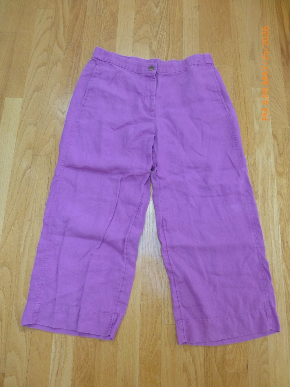 J. Jill Love 100% Linen Cropped Wide Leg Pants Bright Pink size M Bohemian